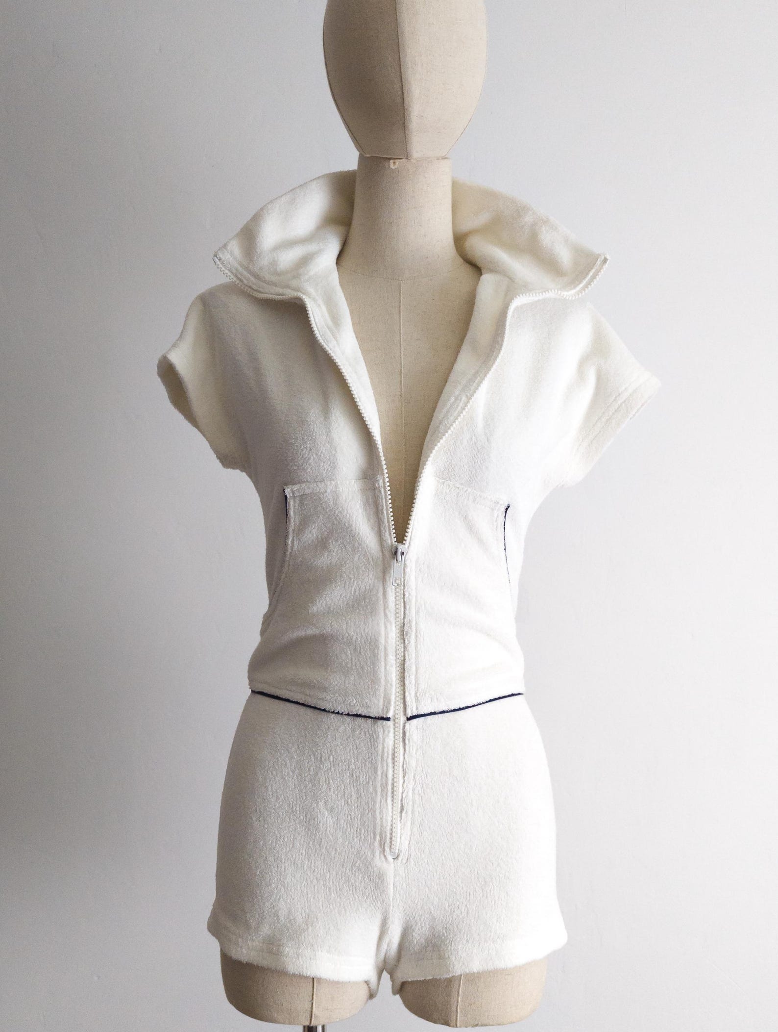 Vintage White Terry Cloth Unitard Retro Sports Jumpsuit Romper Xxs/xs ...