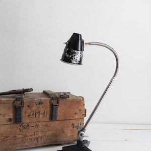 vintage industrial metal lamp 70s. industrial vintage lamp for home. old industrial floor lamp. adjustable flexible gooseneck workdesk lamp.