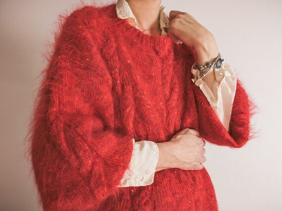 Flecked Mohair Sweater Vintage 80s Handknit Boxy Cropped Chunky 