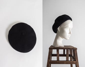 vintage french women petite beret hat – black – xs/small