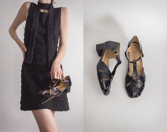 black braided mary jane patent leather shoes—round toe mary jane sandals—size eu 39—size us 8.5