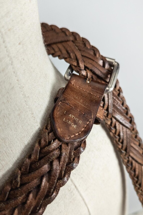 Vintage Distressed Braided Leather Belt - Brown - One Size  display picture 2