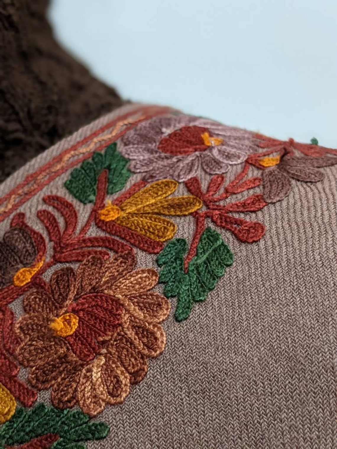 Deep dusty rose pashmina shawl scarf wrap floral ...