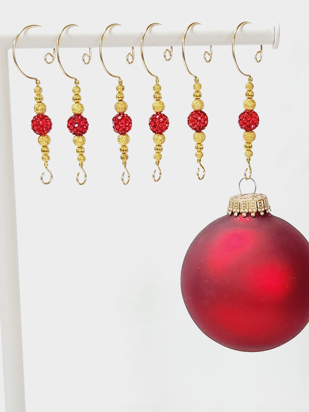 Ornament Hangers Red and Gold Beaded Ornament Hooks Set of 6 Christmas Ornament Hangers Ornament
