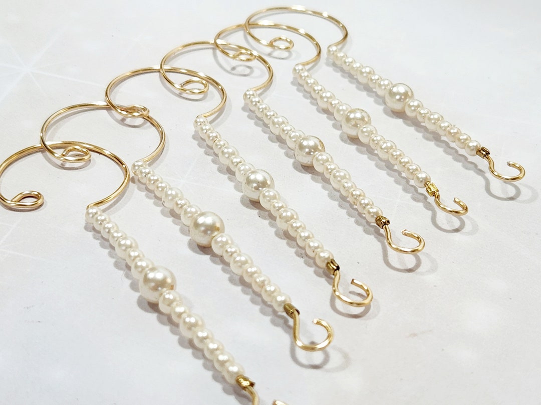 Ornament Hangers Pearl Beaded Ornament Hooks Set of 6 Christmas Ornament Hangers Ornament