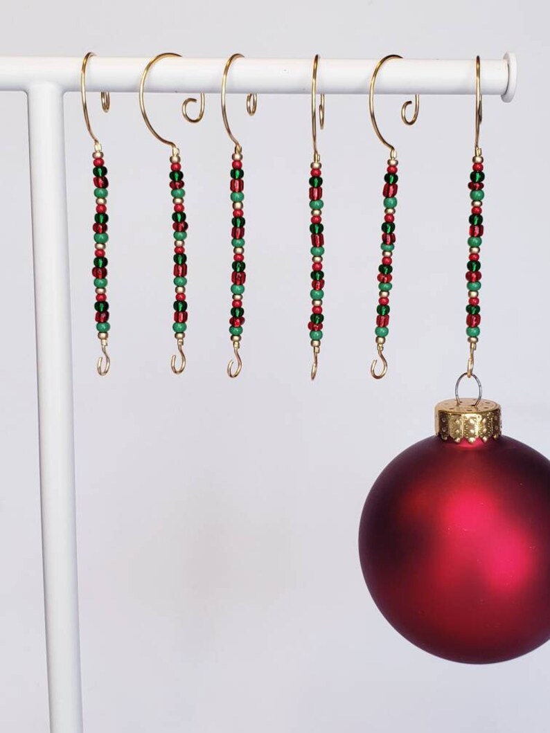 Ornament Hangers, Red and Green and Gold Ornament Hooks, Christmas