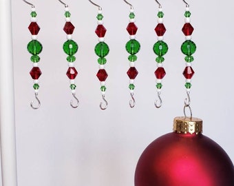Christmas Ornament Hangers -  Red and Green Ornament Hooks - Set of 6 Ornament Hangers - Ornament Enhancers - Gift