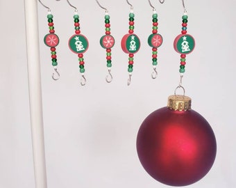 Christmas Ornament Hangers, Red and Green Christmas Tree Ornament Hooks, Set of 6 Ornament Hangers