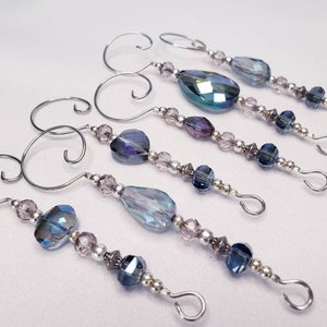 Beaded Ornament Hangers - Iridescent Crystal Hooks, Set of 6