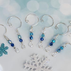 Swarovski Crystal Christmas Ornament Hangers – Blue Iridescent, Set of 6