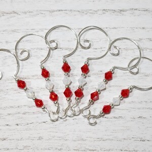 Crystal Ornament Hangers - Red and White Swarovski Ornament - Set of 6 Ornament Hooks - Ornament Enhancers - Gift