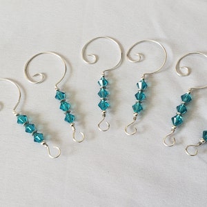 Swarovski Ornament Hooks - Teal Christmas Ornament Hangers - Set of 6 Ornament Hooks