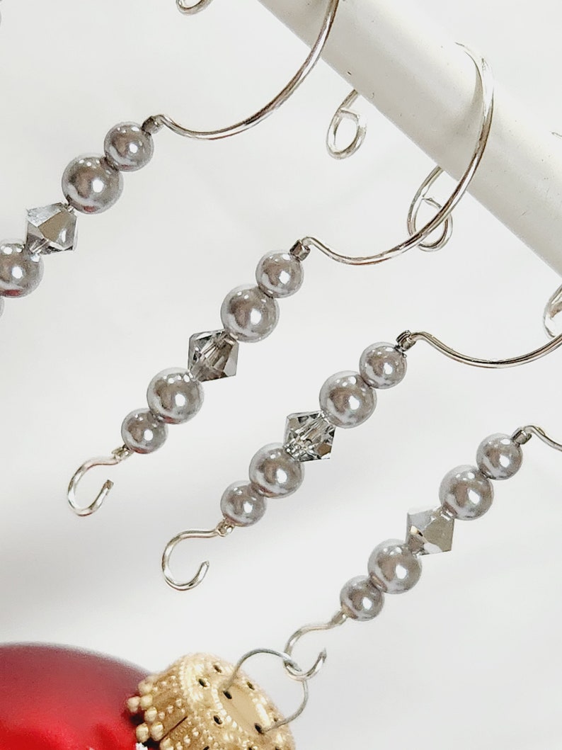Ornament Hangers Pearl Beaded Ornament Hooks Set of 6 Christmas