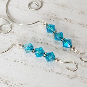 Teal Swarovski Crystal Ornament Hooks - Handmade Silver Hangers (Set of 6)