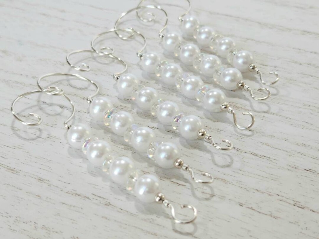 Christmas Ornament Hangers Pearl Beaded Ornament Hooks Set of 6