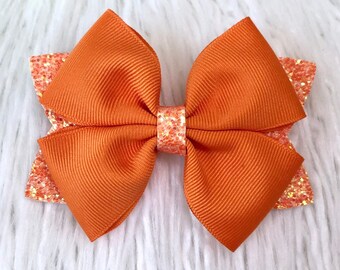 Orange Pigtail Bows, Orange Headband Orange Toddler Bow Orange Hair Clip Orange Hair Bow Orange Glitter Hair Bow Orange Baby Bow