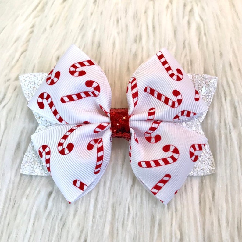 Candy Cane Glitter Hair Bow Christmas Hair Clip Candy Cane Etsy
