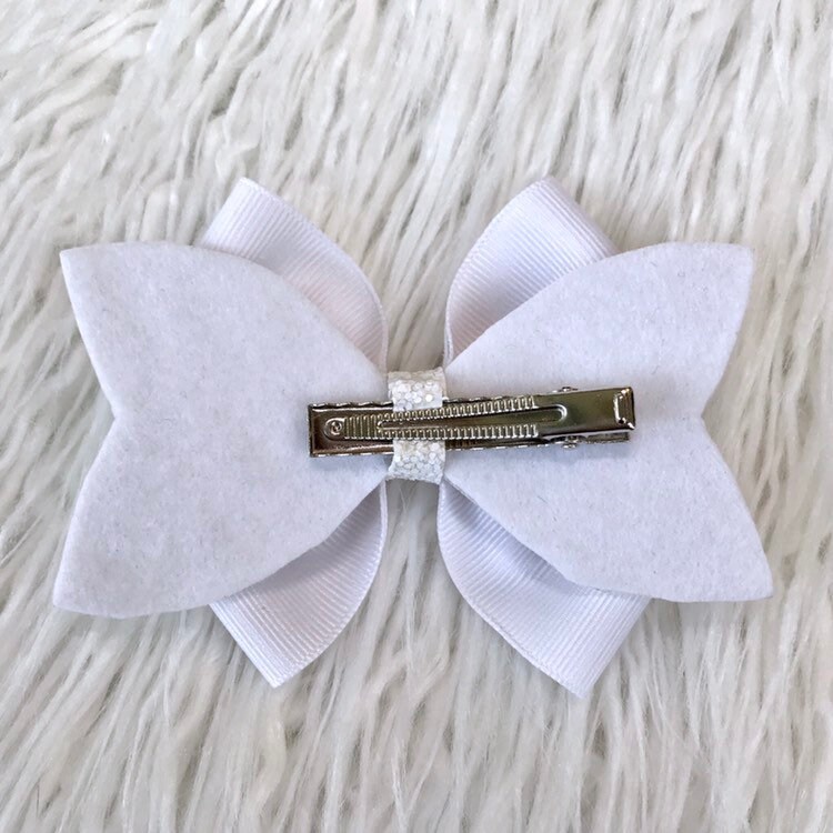 White Glitter Hair Bow White Bow Hair Clip White Baby Bow Etsy