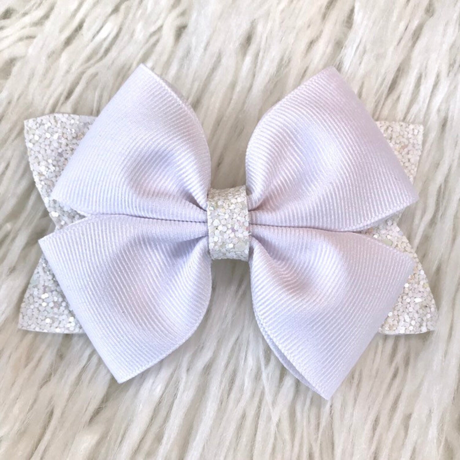 White Glitter Hair Bow White Bow Hair Clip White Baby Bow Etsy