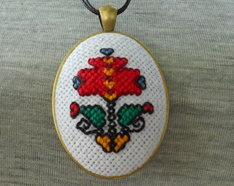 Flower- Handmade Bulgarian embroidered pendant