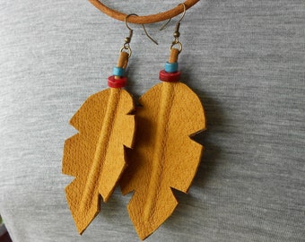 Leather leaf earrings\ genuine leather earrings