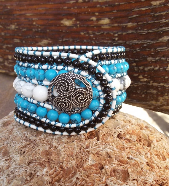 Beaded leather cuff bracelet deals