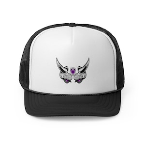 Chrome Oni Mesh Cap | Purple Demon Streetwear Hat | Japanese Cyberpunk Headwear | Anime Oni Mask Gift | Futuristic Street Style