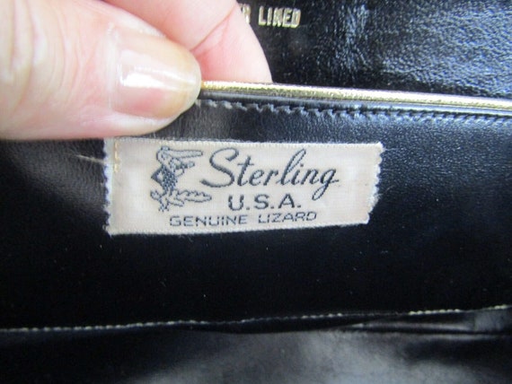 Vintage Black Leather Genuine Lizzard Sterling US… - image 9