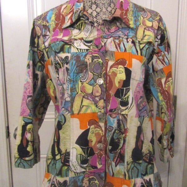 Vintage Kaktus All Over Print Picasso Abstract Wearable Art Jacket Size L