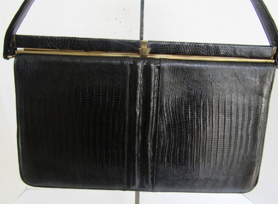 Vintage Black Leather Genuine Lizzard Sterling US… - image 2
