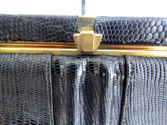 Vintage Black Leather Genuine Lizzard Sterling US… - image 3