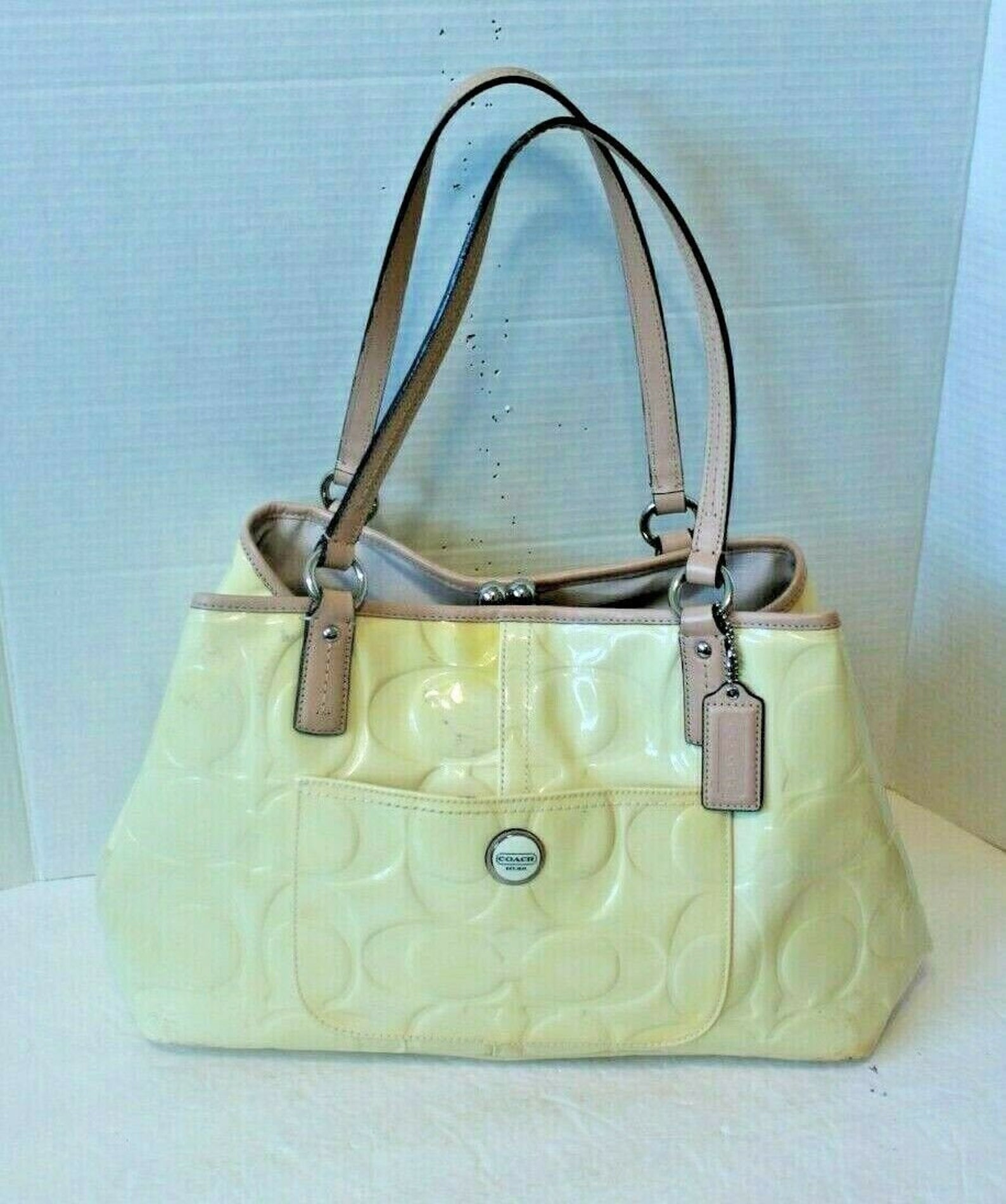 Coach Signature Patent Leather Yellow Embossed Purse 3 Etsy