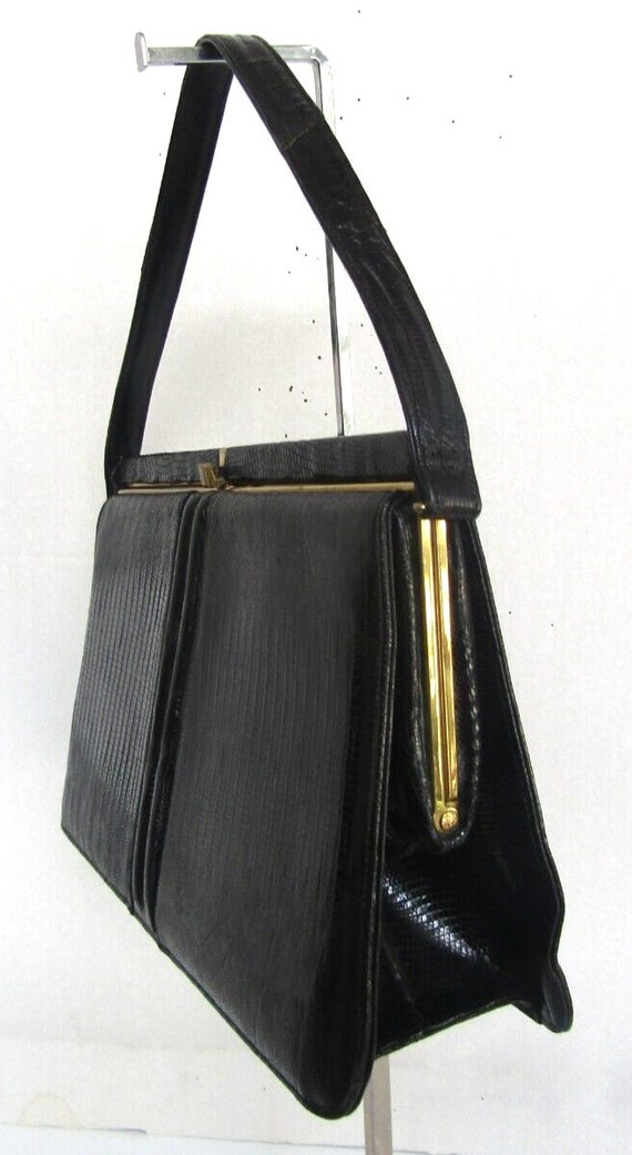 Vintage Black Leather Genuine Lizzard Sterling US… - image 5