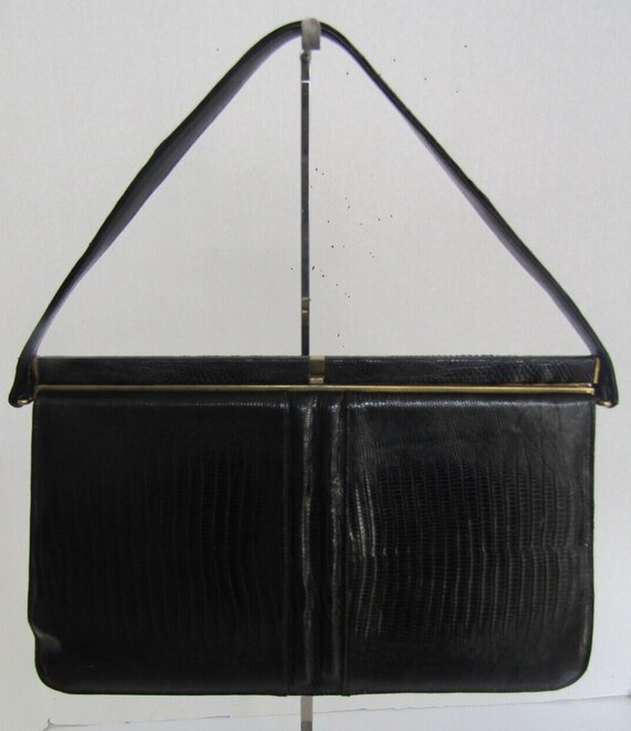 Vintage Black Leather Genuine Lizzard Sterling US… - image 4