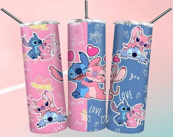 Stitch And Angel 20 oz Skinny Tumbler Sublimation Wrap PNG, Instant Digital Download, Stitch Tumbler Sublimation,  20oz tumbler wrap