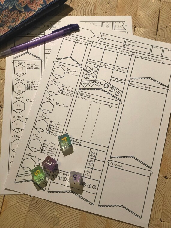 D D 5e Character Sheet Pdf Download Etsy Canada