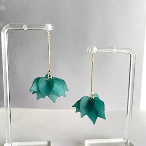 Emerald green earrings, green petal earrings, flower drop earrings, statement earrings, green leaf earrings, elegant engagement earrings