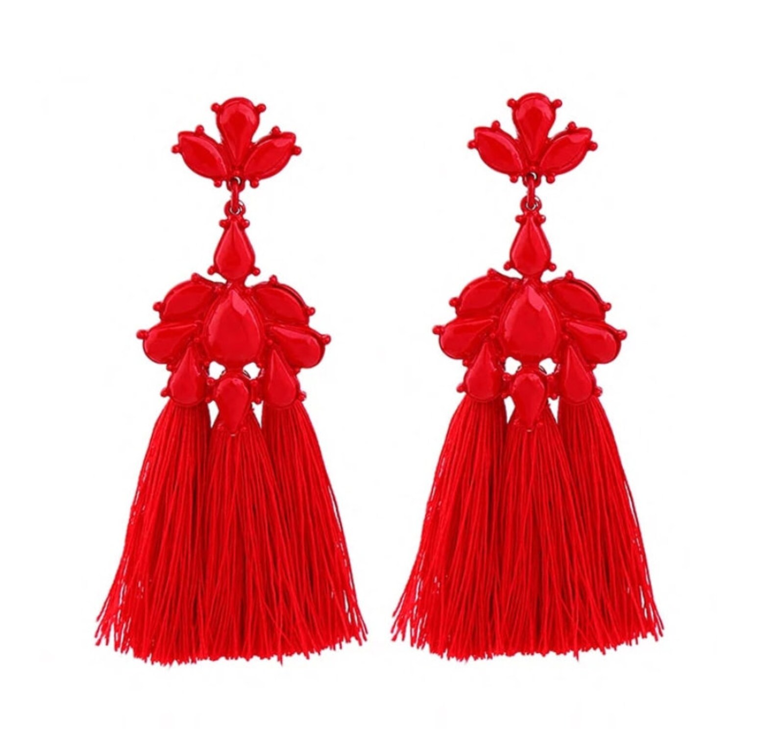 Red Tassel Earrings Red Fringe Earrings Statement Earrings Etsy