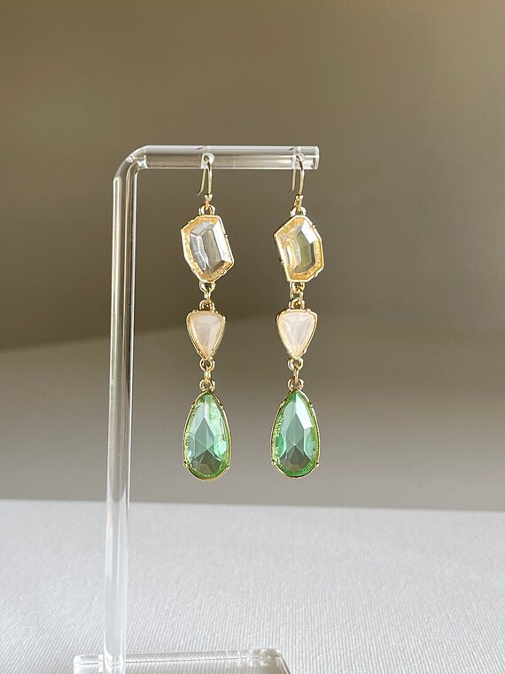 Green gem drop earrings sale