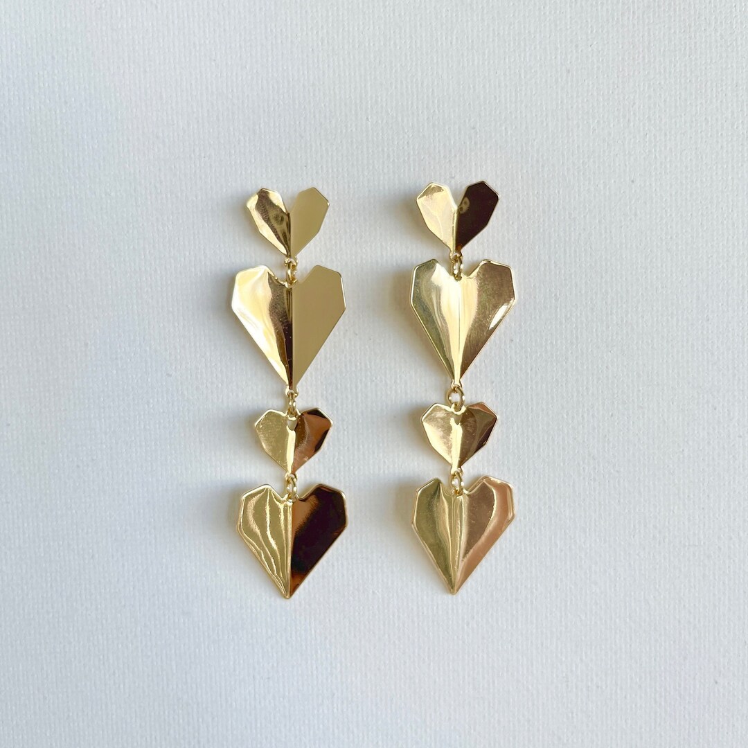Gold Heart Earrings Heart Statement Earrings Love Earrings Etsy