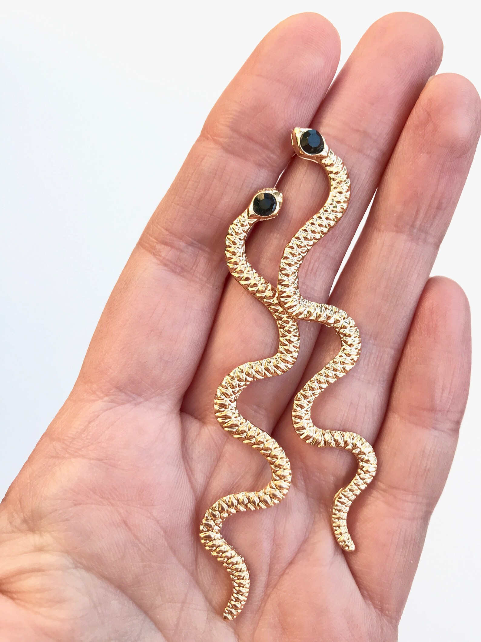 Snake earrings gold snakes earrings long stud earrings Etsy