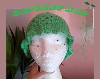 Green Crochet Bucket Sun Hat Summer I PinkandFroggy