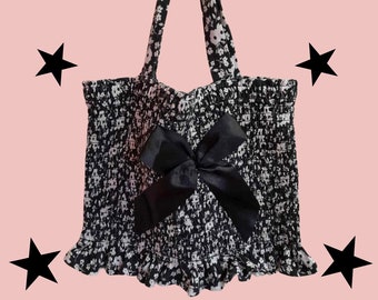 Miniature Tote Bag Frilly Floral Bow Coquette Fashion PinkandFroggy