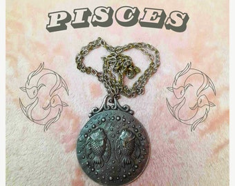 Vintage Pisces Zodiac Necklace Greek Metal Fish Nautical I PinkandFroggy