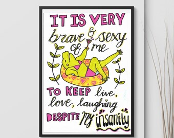 Funny Mental Health Frog Print Art Card Insane I PinkandFroggy