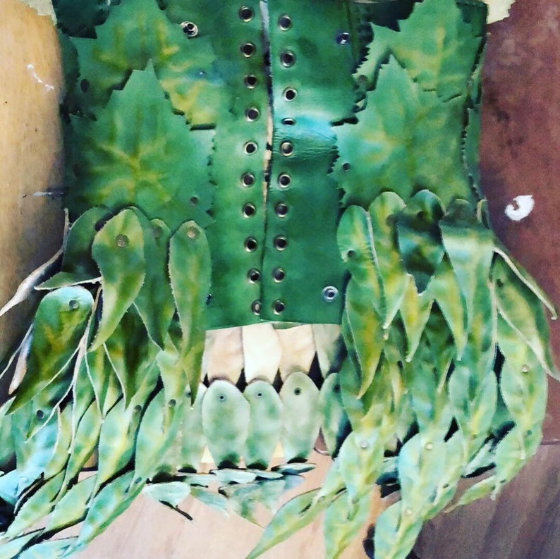 Handmade Leather Green Leaf Corset Dress | Etsy
