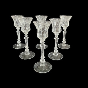 Cambridge Crystal Elaine Cordials , Set Of Six Elaine #3500 Stem Cordials , Elegant Cambridge Blown Crystal Barware