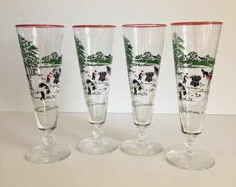 Set Of Four Libbey Making Hay Cocktail Glasses , Amish Harvest Pilsners , Amish Farm MCM Barware Glasses , Vintage Gift Idea