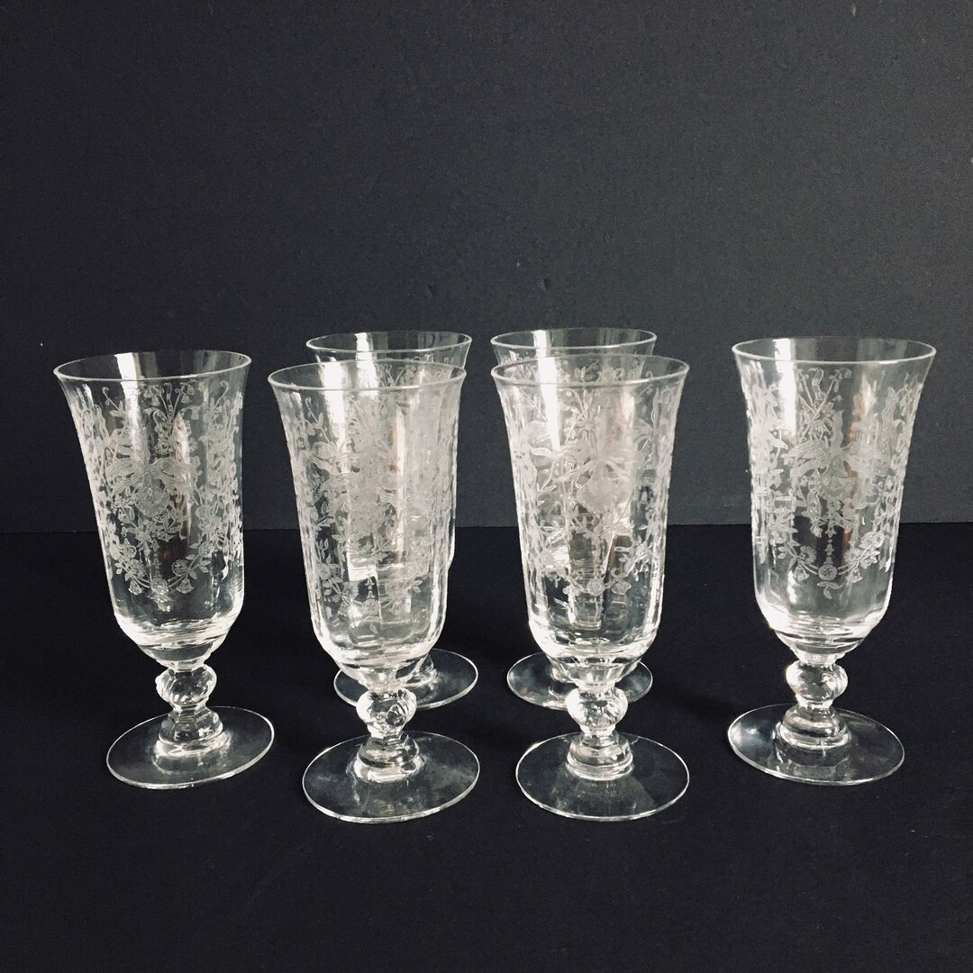 Set Of Six Heisey Glass Crystal Orchid Juice Glasses Tumblers Etsy