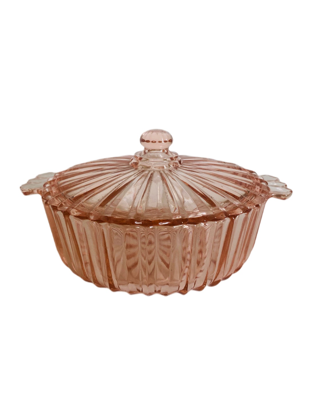 Canクリスタル硝子 金スウィーツプレート ティータイムセット16点セット売り❗️ Hocking Glass Fortune Candy Dish With Lid , Depression Glass